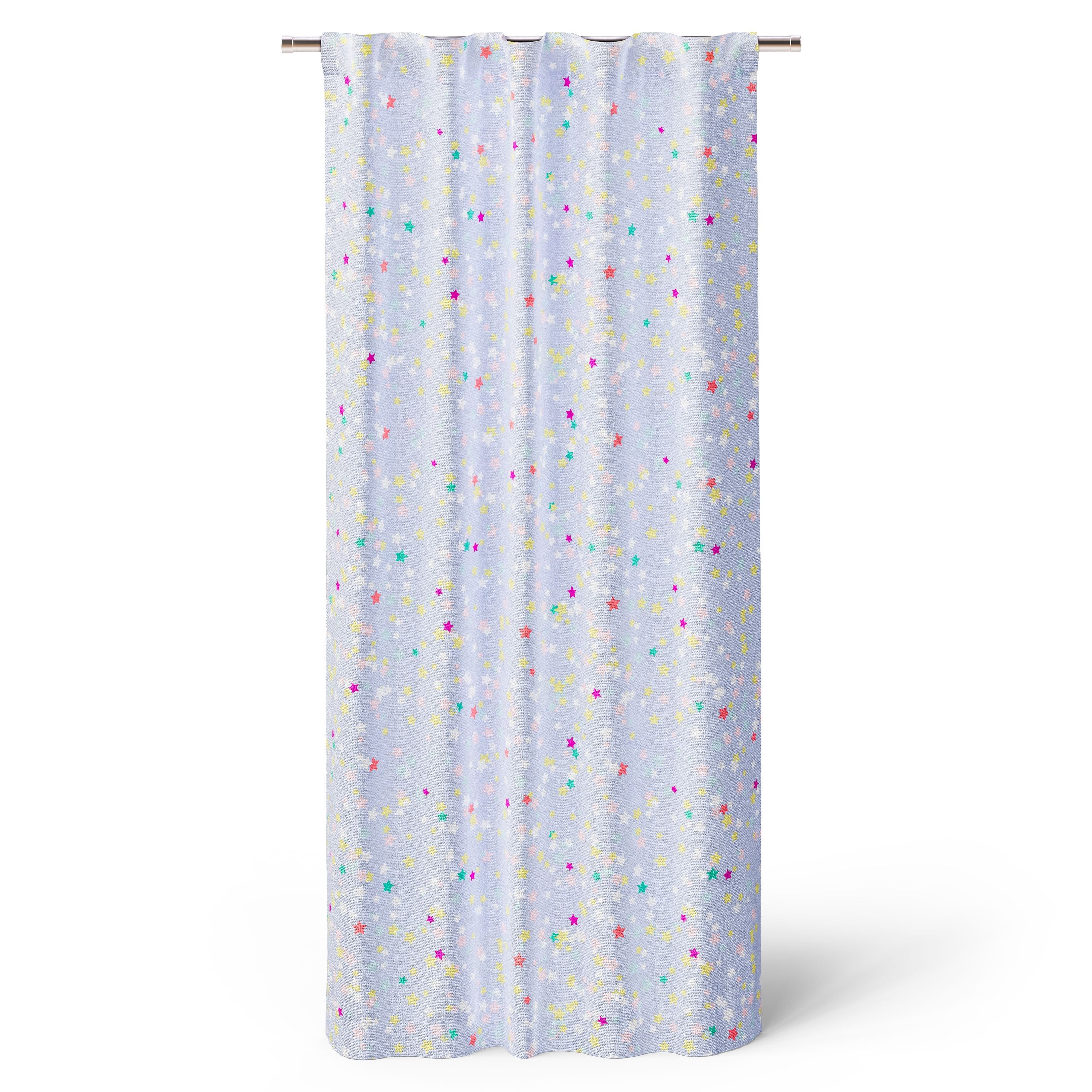 Mainstays Kids Glow-in-the-Dark Blackout Single Curtain Panel, Rod Pocket with Back Tabs, Light Purple Multicolor Stars, 38 in x 63 in