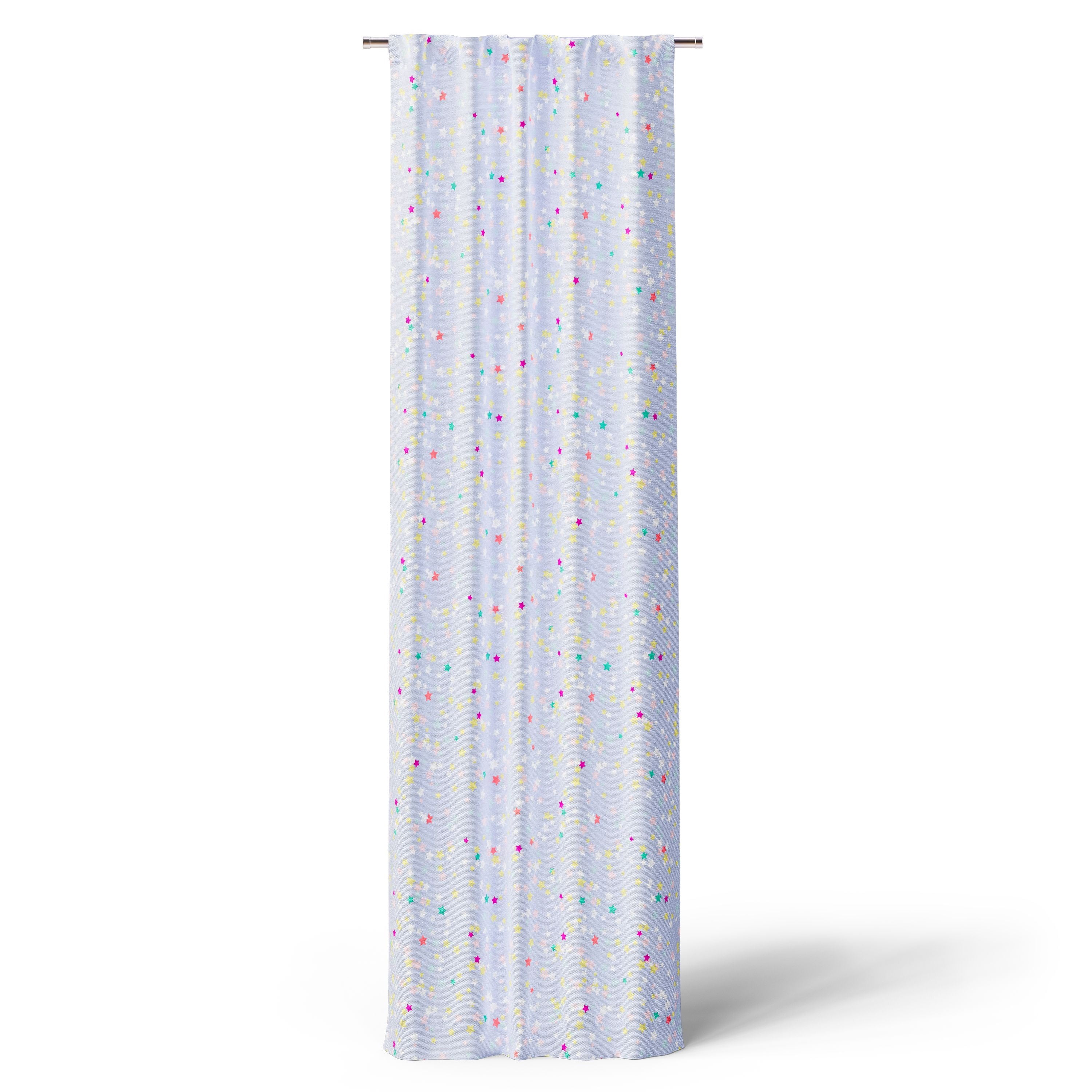 Mainstays Kids Light Purple Printed Glow in the Dark Blackout Rod Pocket with Back Tabs Single Curtain Panel, Multicolor Star Print, 38" W x 95" L