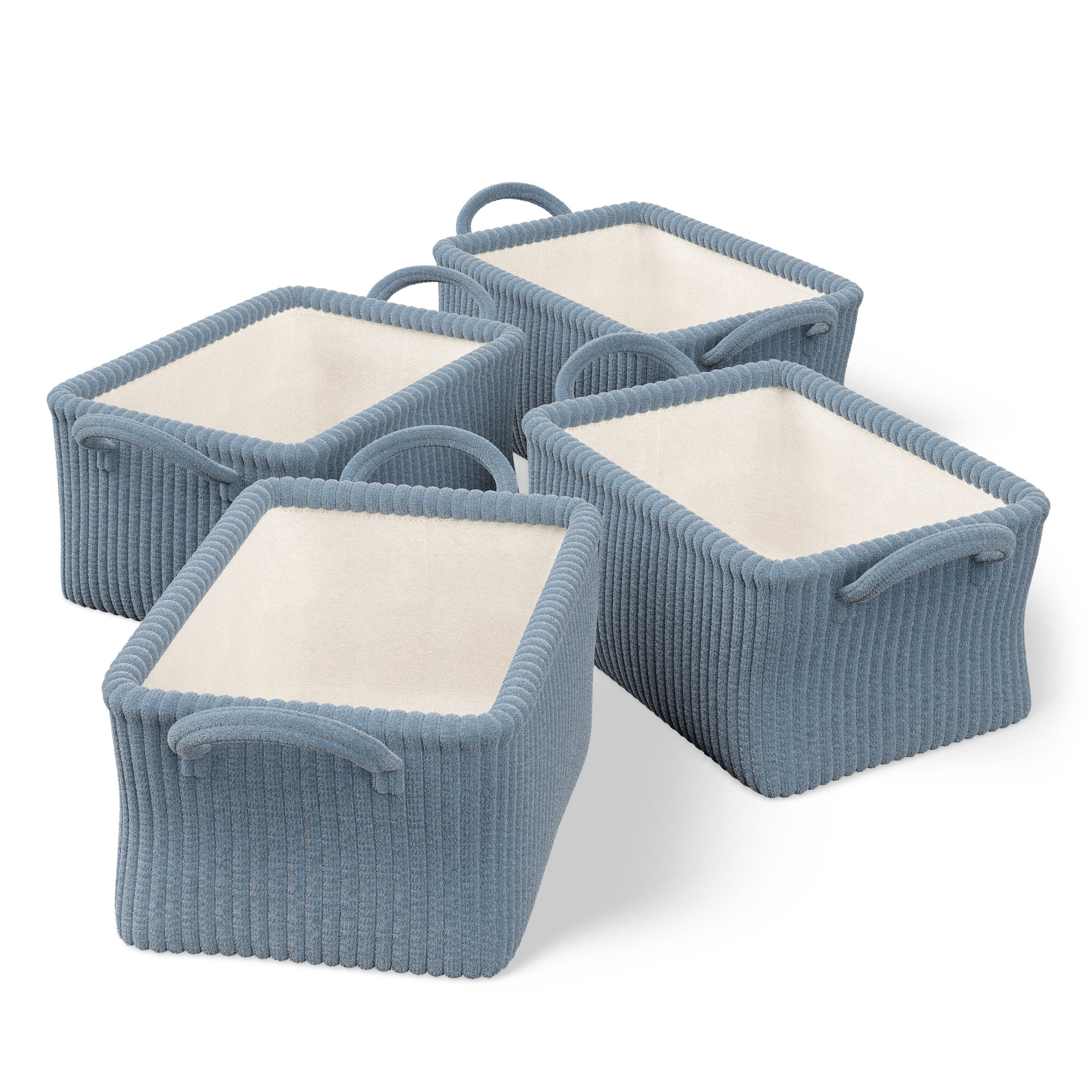 Mainstays Kids Medium Blue Ribbed Corduroy Fabric Storage Basket with Handles, 4 Pack