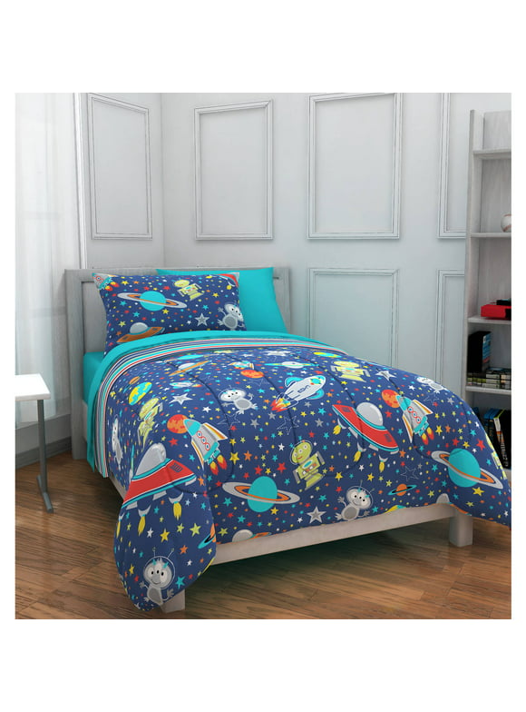 Mainstays Kids Blue Outer Space Comforter 2 Piece Set, Twin