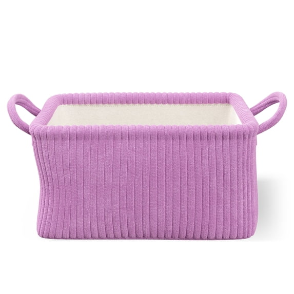 Mainstays Kids Medium Purple Ribbed Corduroy Fabric Storage Basket with Handles