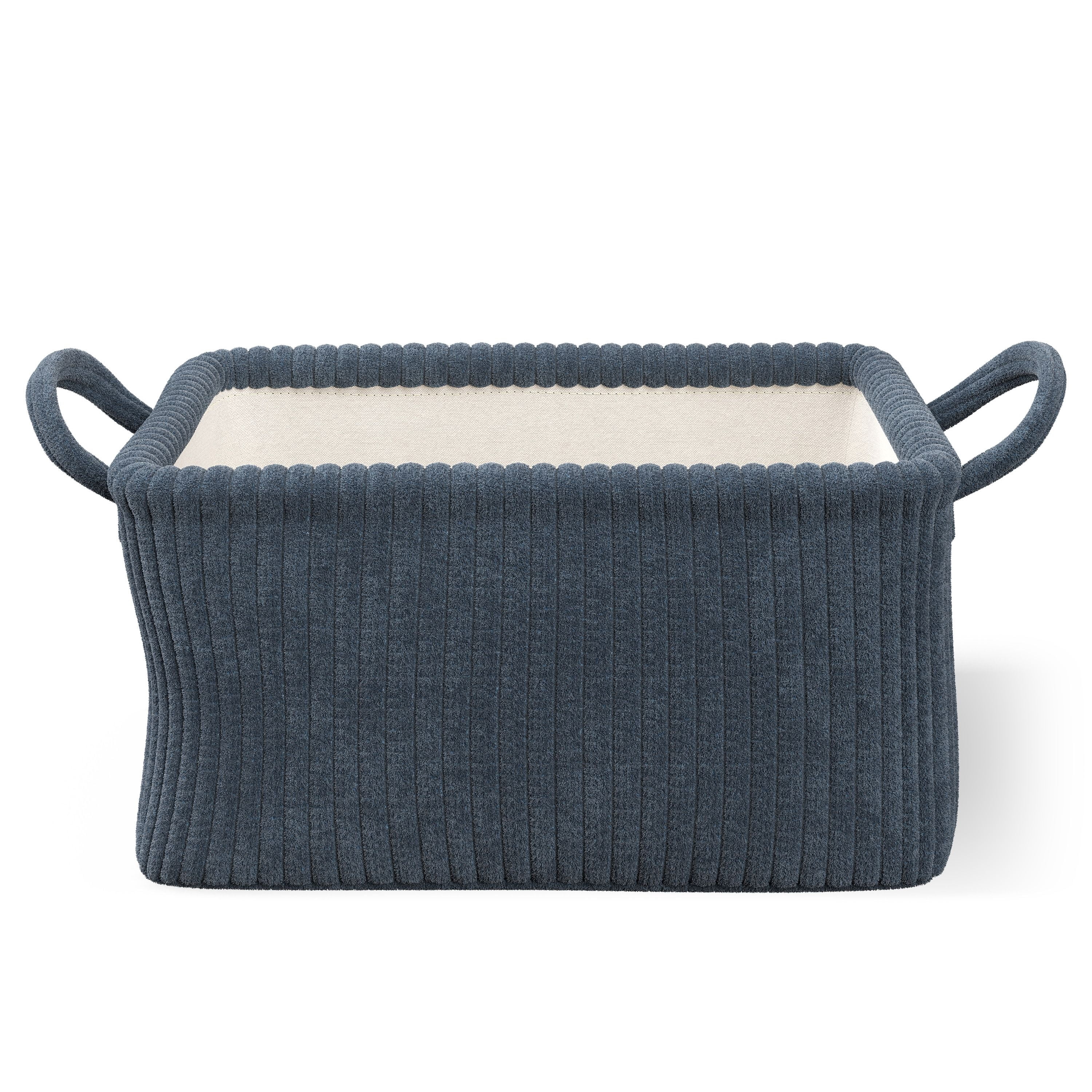 Mainstays Kids Medium Dark Blue Ribbed Corduroy Fabric Storage Basket with Handles