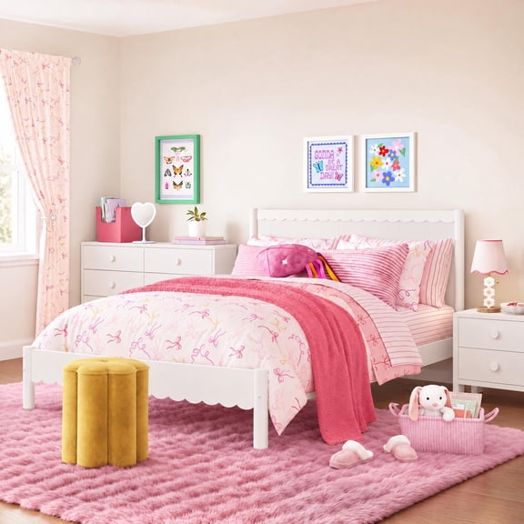 Mainstays Kids Full Size Wood Bed with Scalloped Trim, White