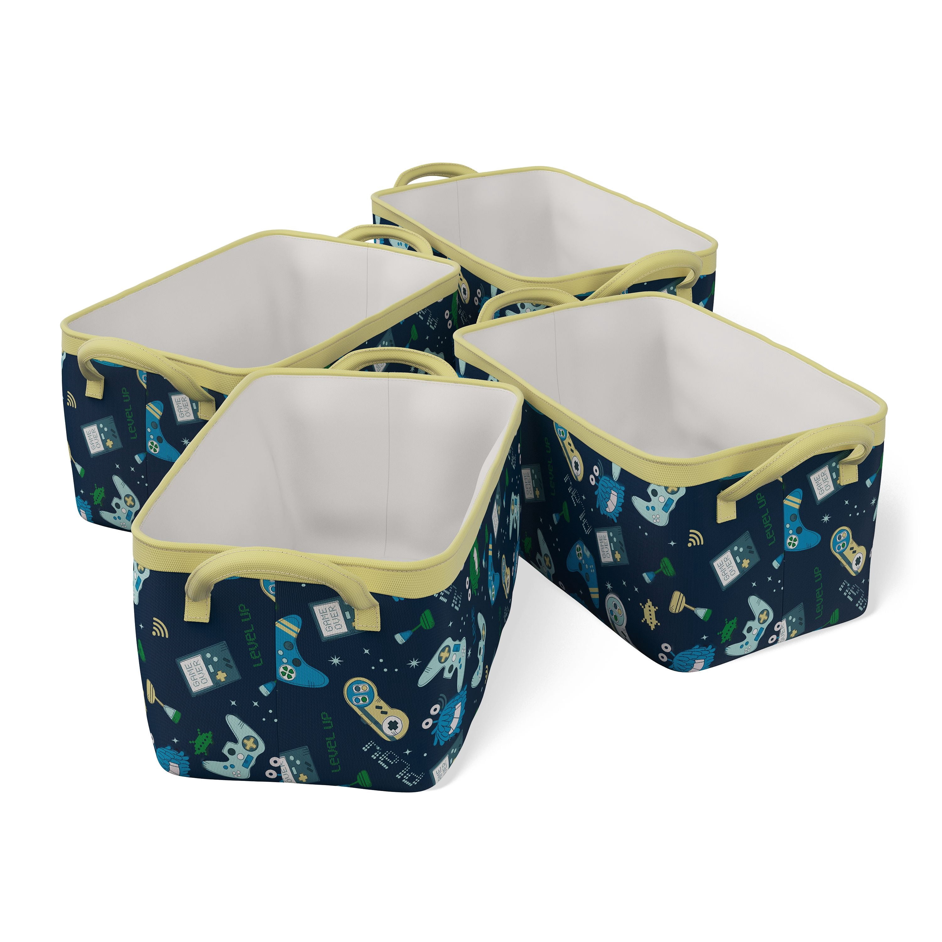Mainstays Kids Medium Gamer Canvas Printed Storage Basket with Handles, 4 Pack
