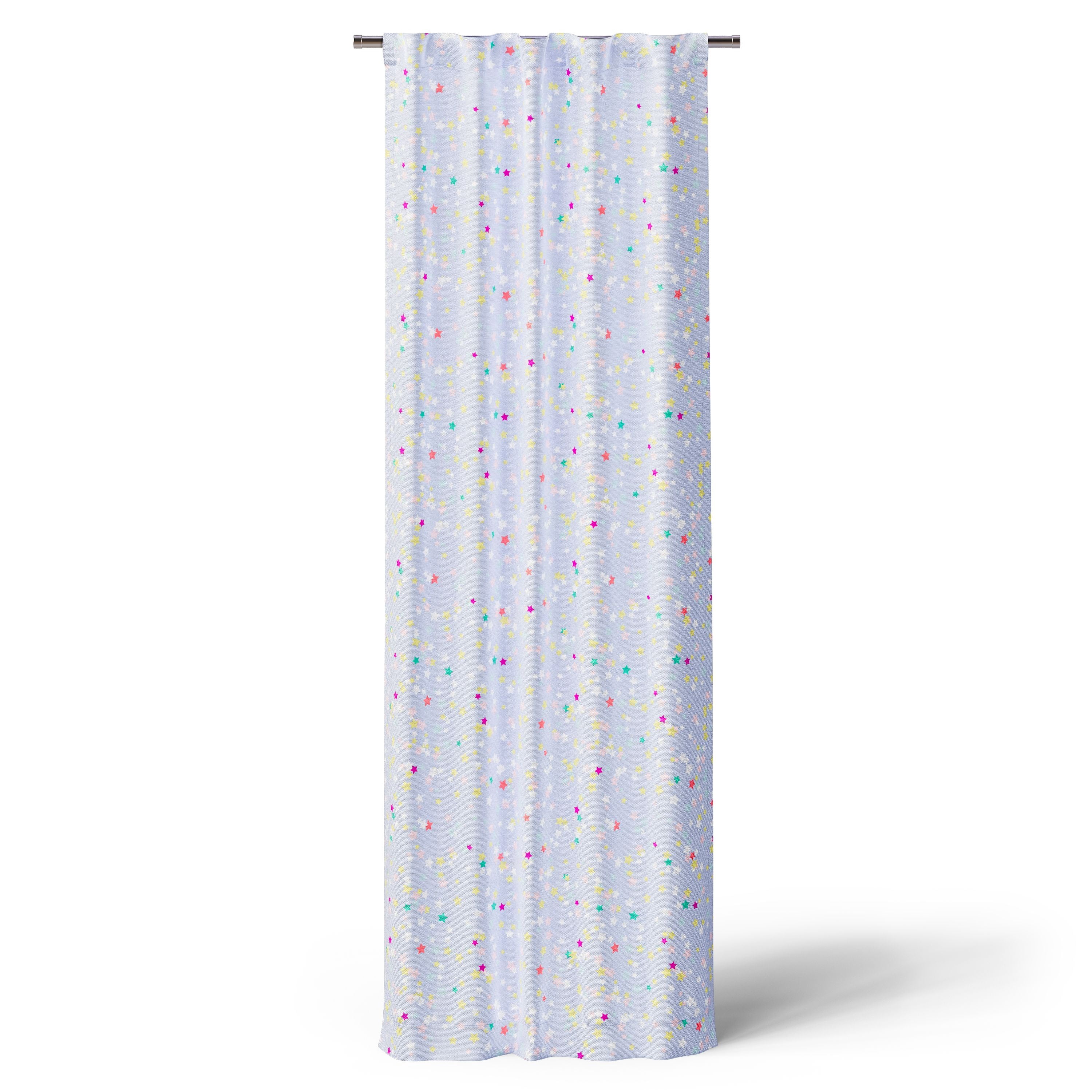 Mainstays Kids Light Purple Printed Glow in the Dark Blackout Rod Pocket with Back Tabs Single Curtain Panel, Multicolor Star Print, 38" W x 84" L