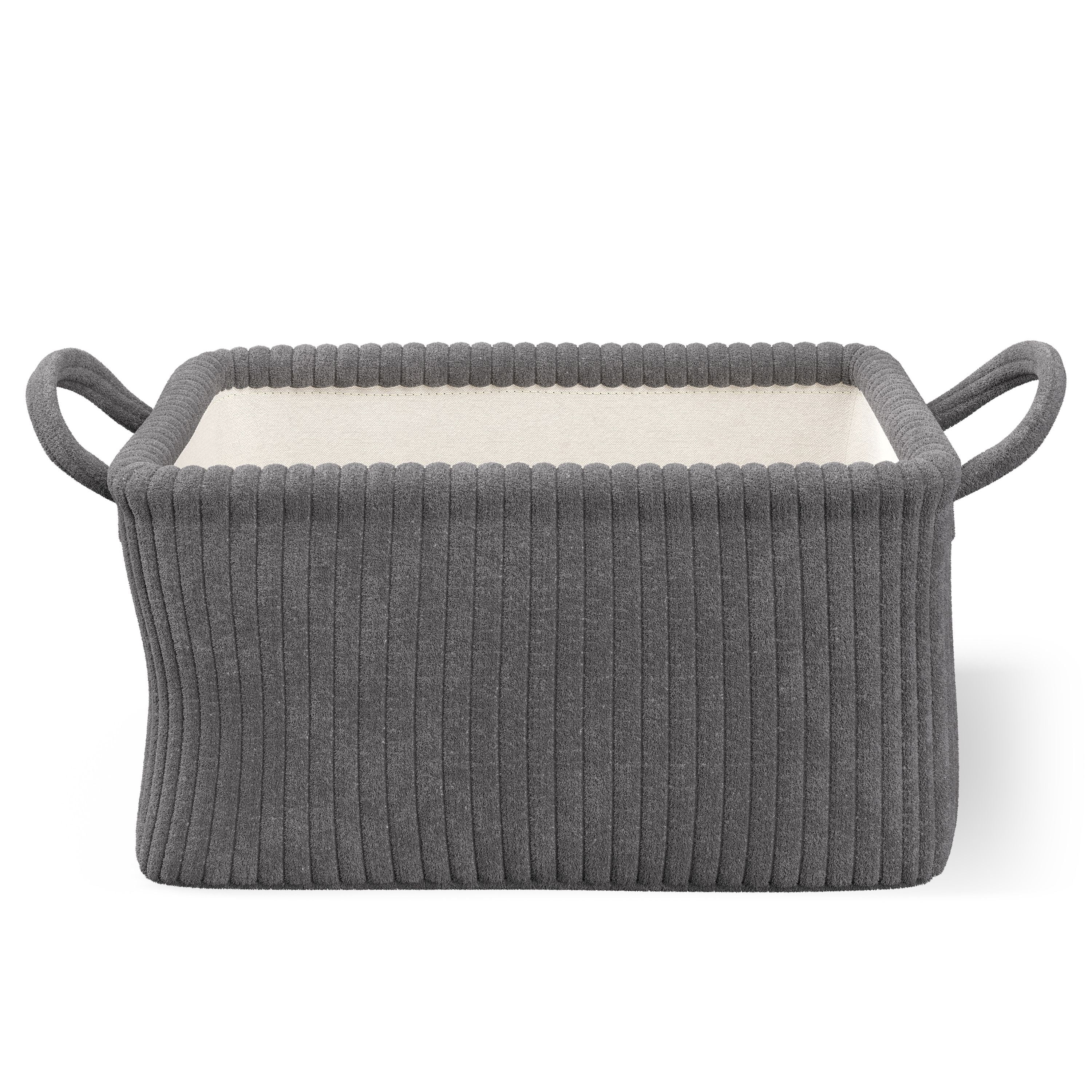 Mainstays Kids Medium Gray Ribbed Corduroy Fabric Storage Basket with Handles