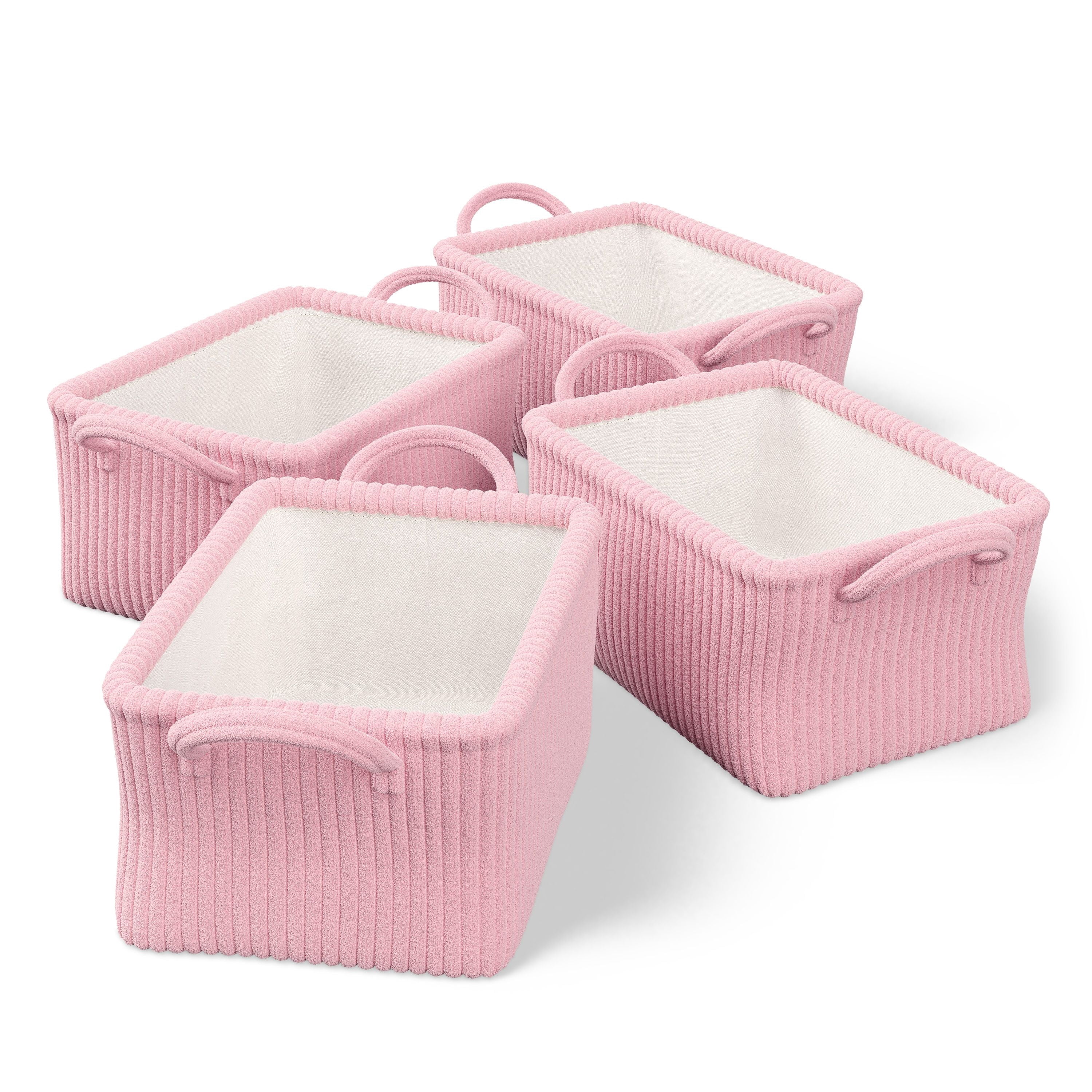 Mainstays Kids Medium Light Pink Ribbed Corduroy Fabric Storage Basket with Handles, 4 Pack
