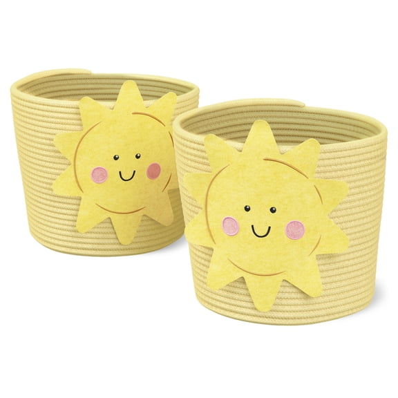 Mainstays Kids Medium Round Sun Coiled Rope Storage Baskets, Yellow, 2 Pack