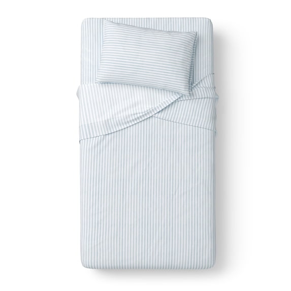 Mainstays Kids Microfiber Bed Sheet Set, Twin, Aqua Stripe, 3 Pieces