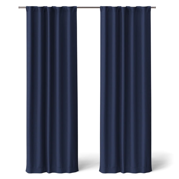 Mainstays Kids Navy Blue Solid Blackout Curtain Panel Pair, Rod Pocket with Back Tabs, Set of 2, 30 in x 84 in