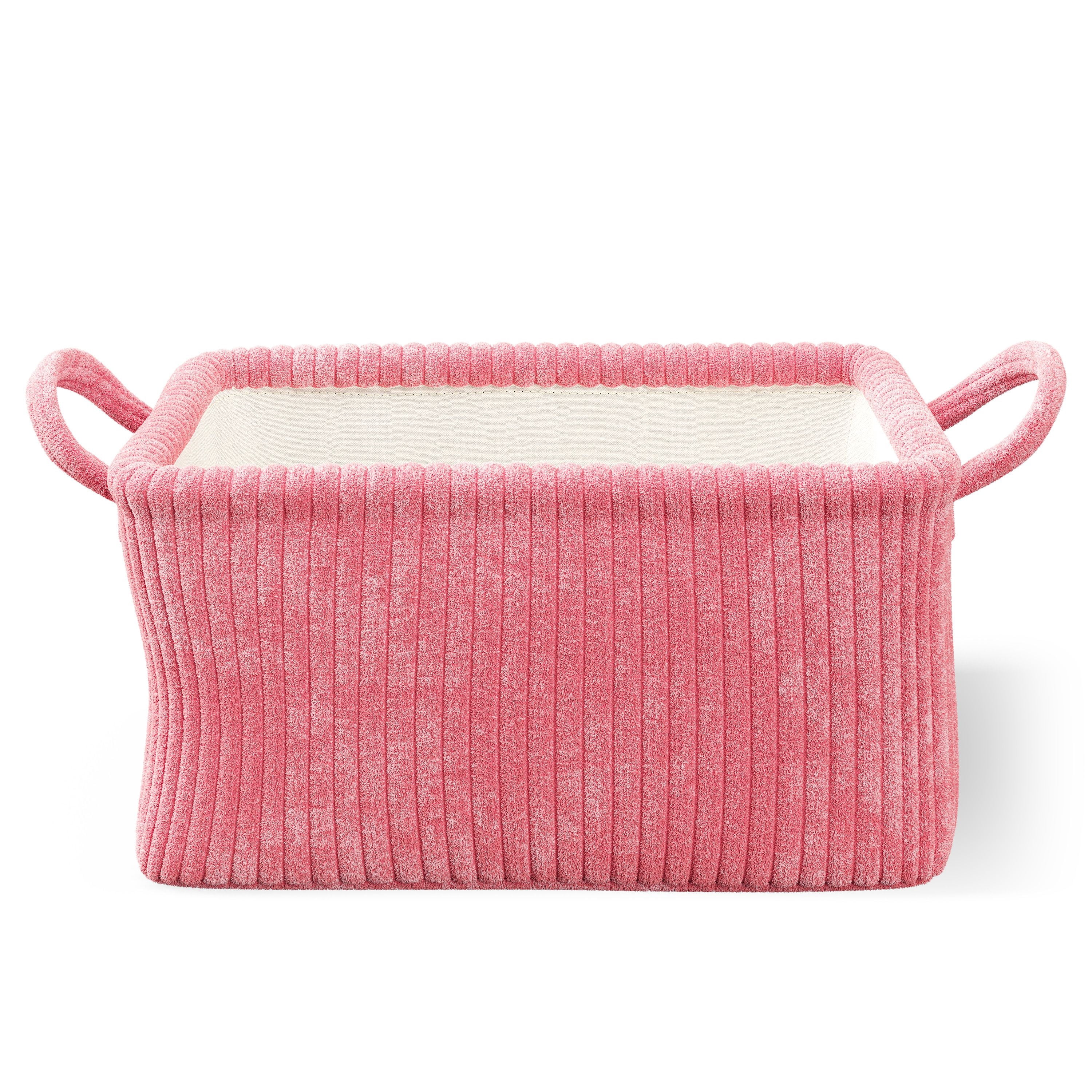 Mainstays Kids Medium Pink Ribbed Corduroy Fabric Storage Basket