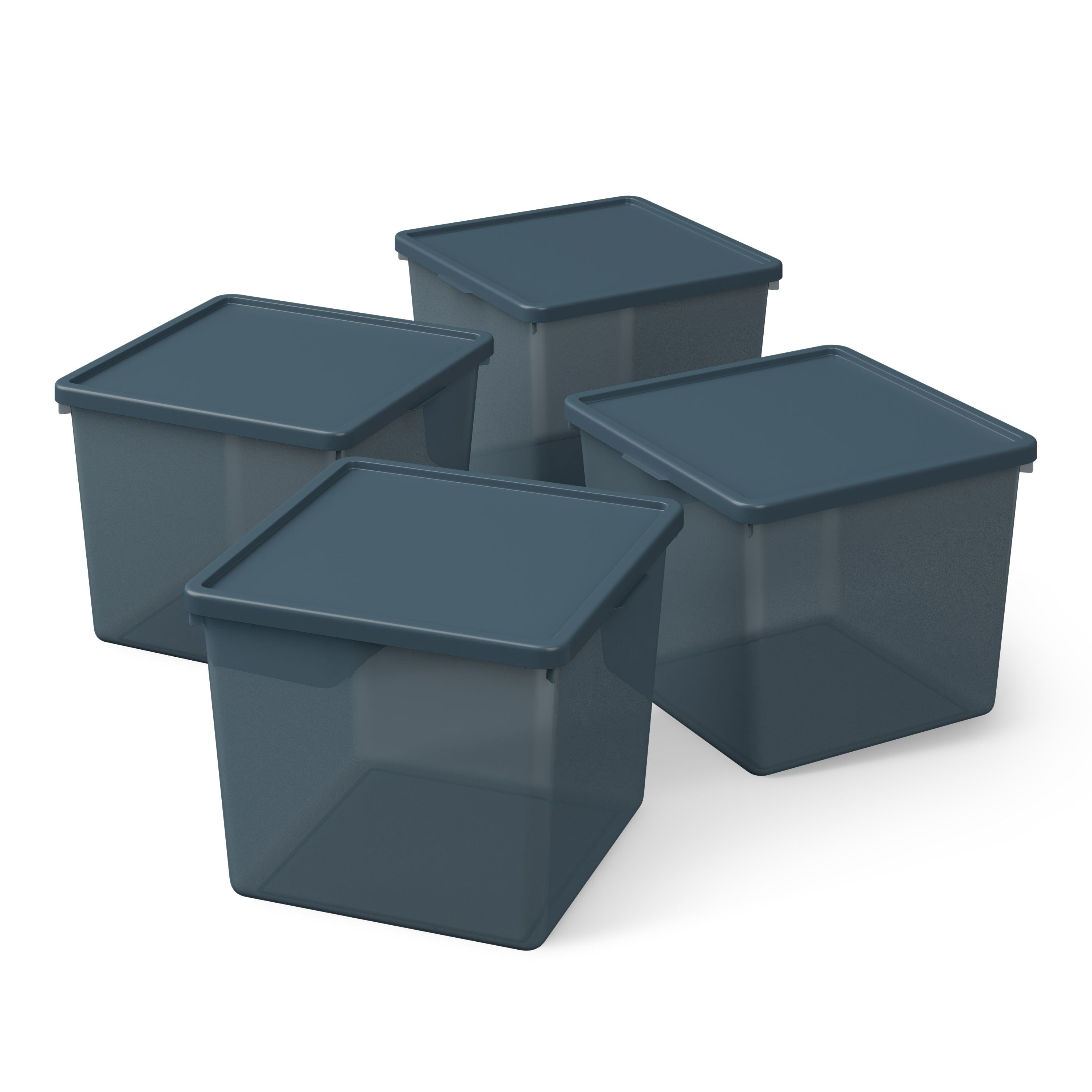 Mainstays Kids Blue Large Plastic Storage Bin with Lid, 4 Pack