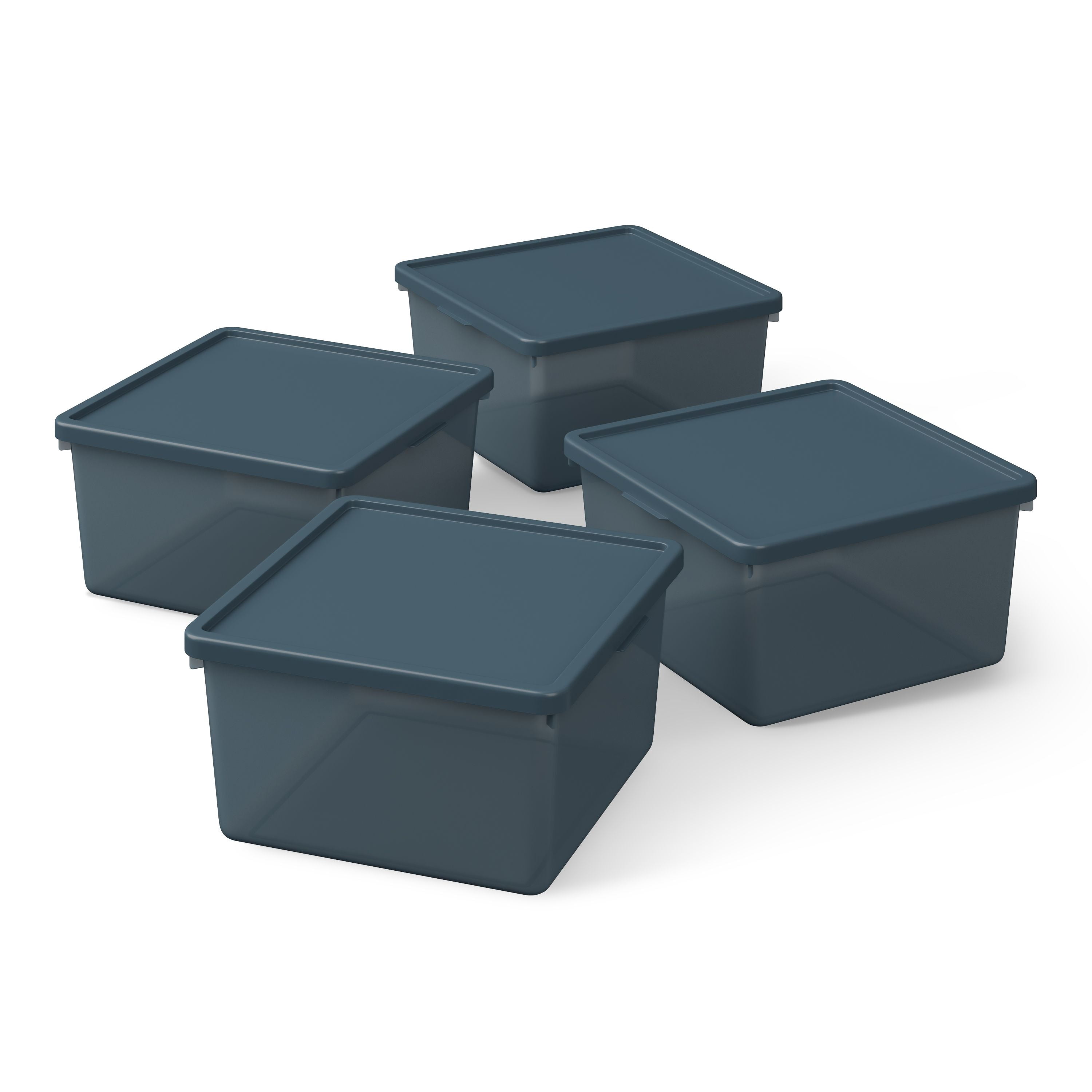 Mainstays Kids Blue Medium Plastic Storage Bin with Lid, 4 Pack