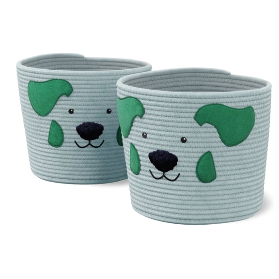 Mainstays Kids Medium Round Green Puppy Coiled Rope Storage Baskets, 2 Pack