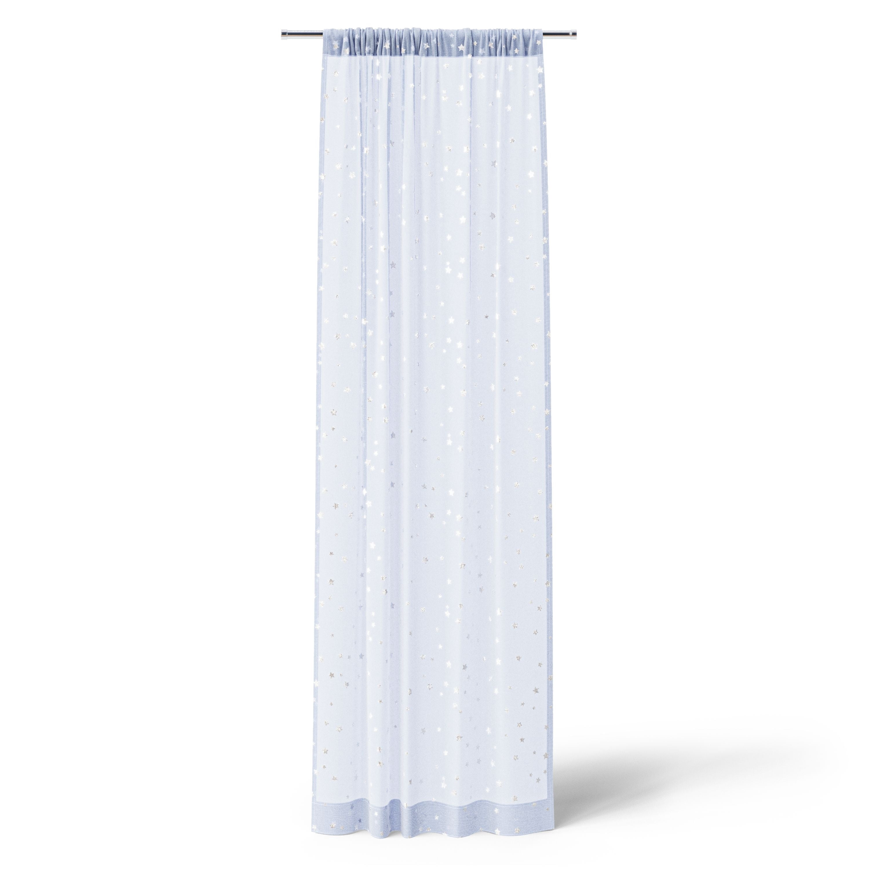 Mainstays Kids Metallic Star Printed Light Filtering Sheer Curtain Panel, Periwinkle, 38 x 84 in