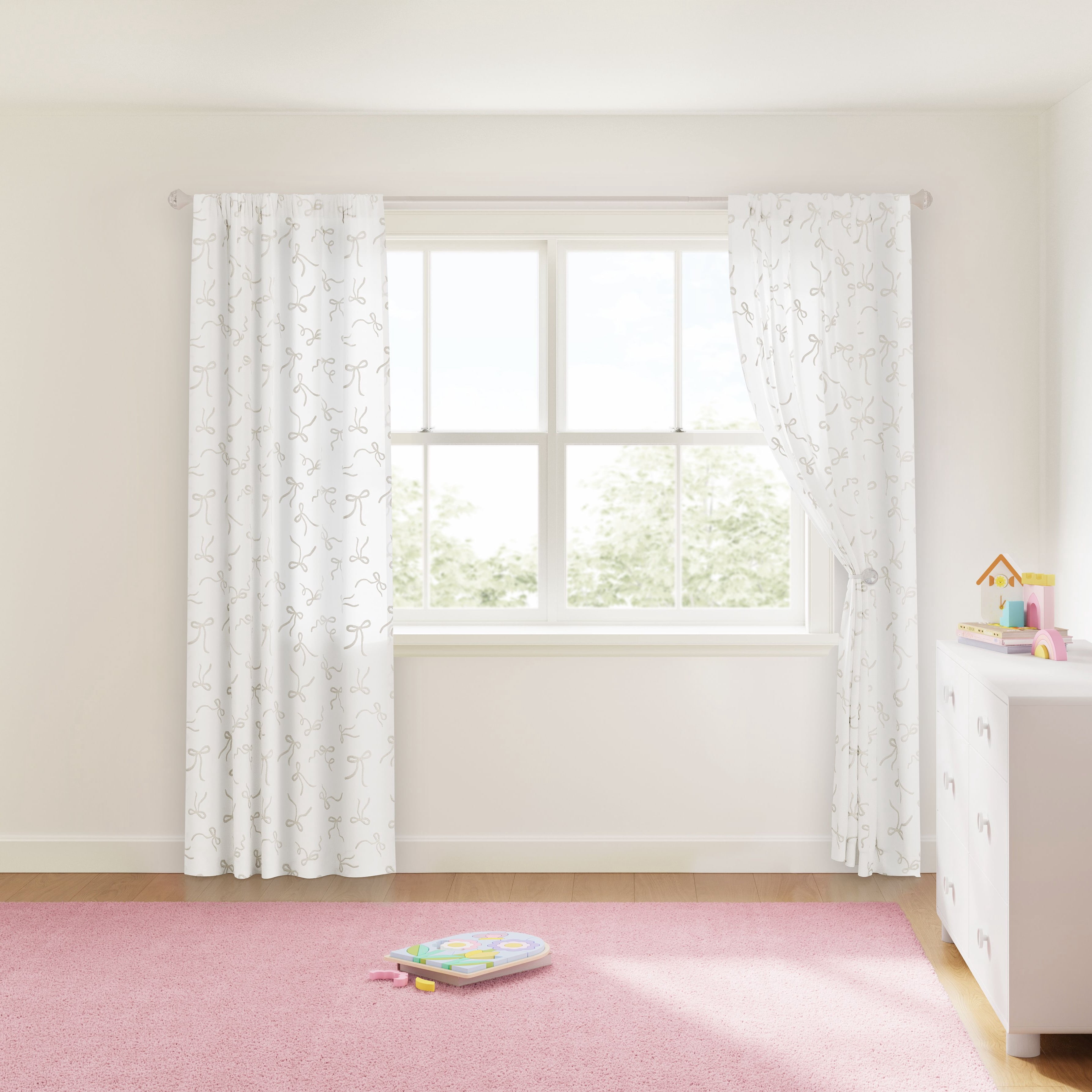 Mainstays Kids White Ribbons Sheer Single Panel Curtain, 38" W x 84" L