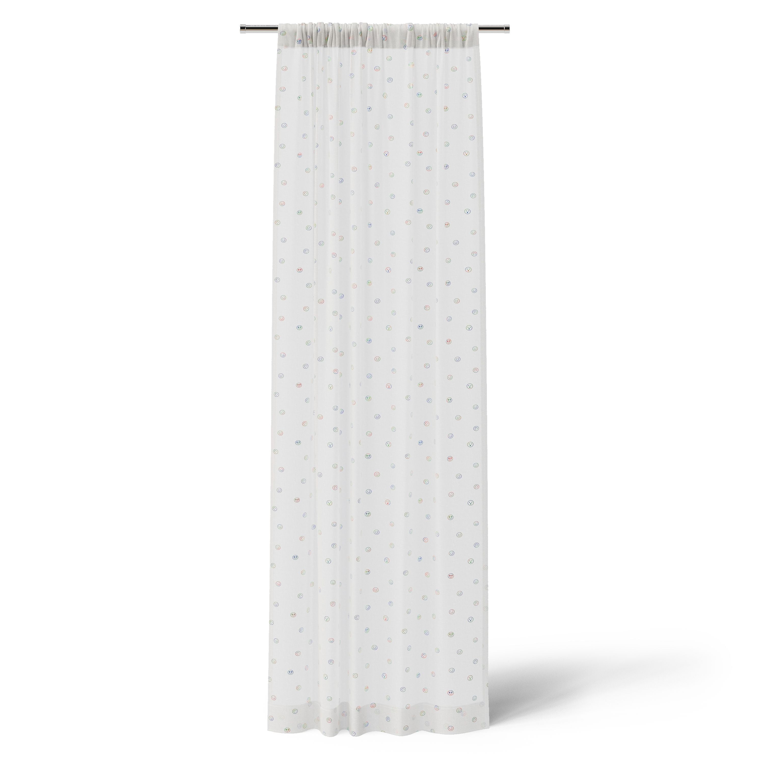 Mainstays Kids White and Multicolor Emoji Sheer Single Panel Curtain, 38" W x 84" L