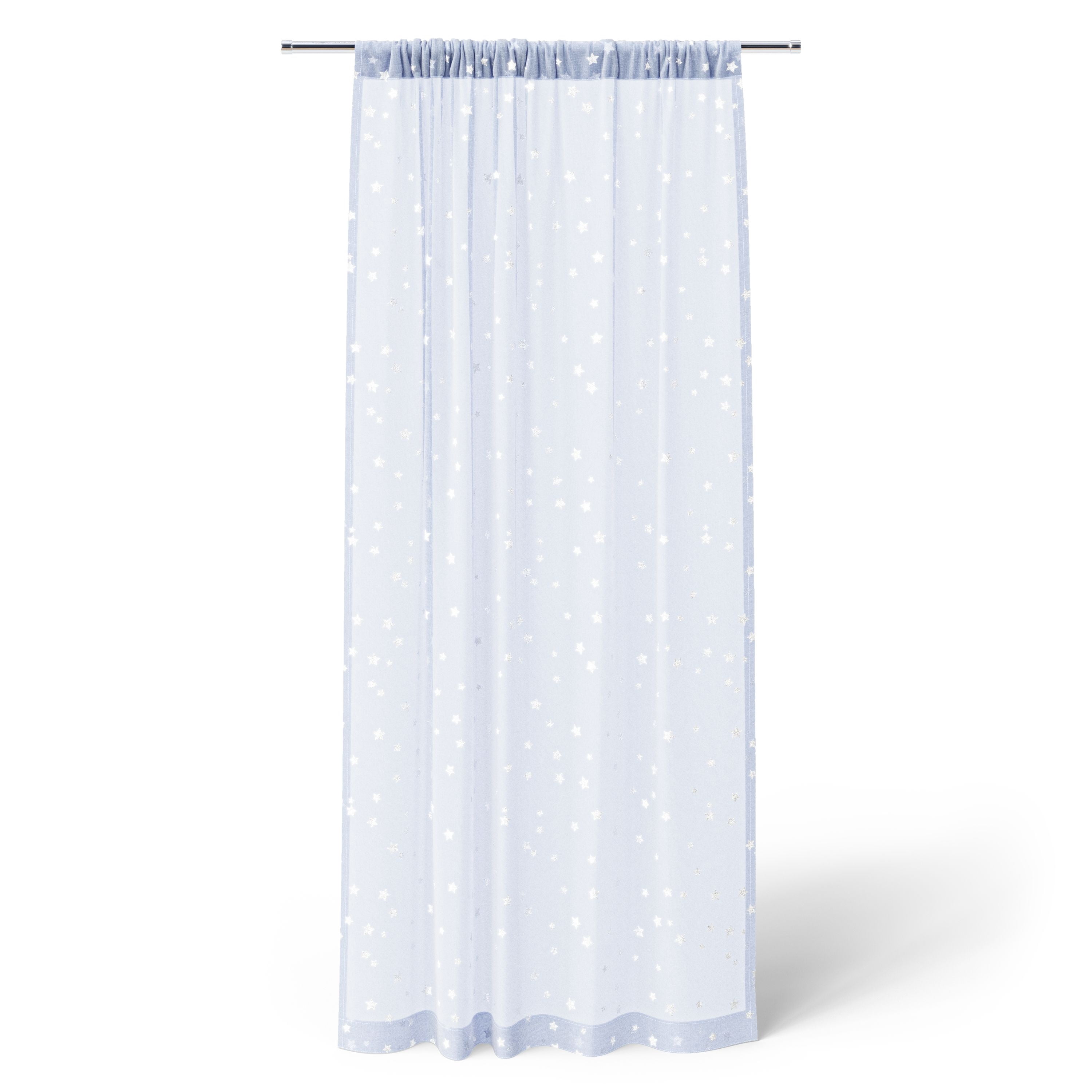 Mainstays Kids Metallic Star Printed Light Filtering Sheer Curtain Panel, Periwinkle, 38 x 63 in