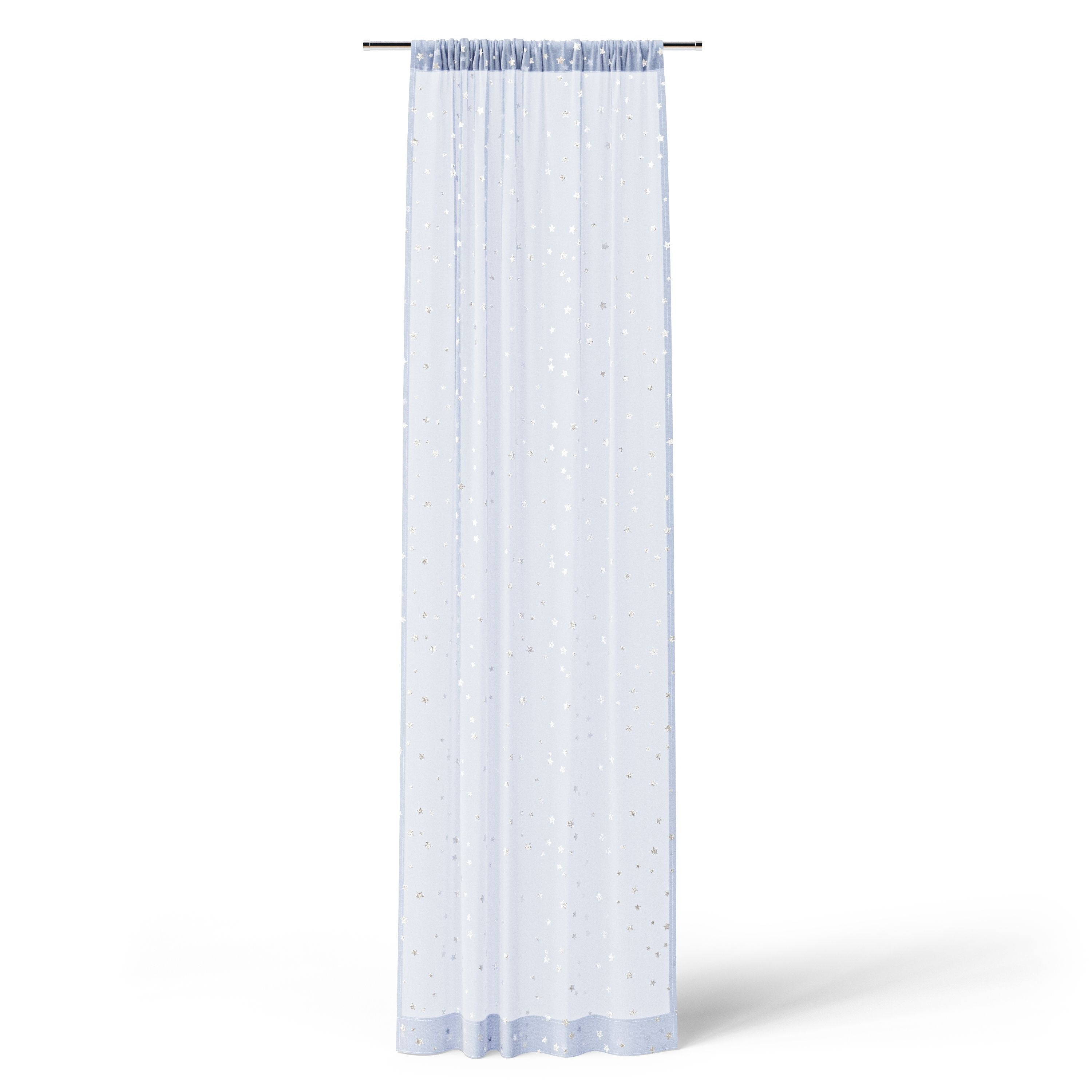 Mainstays Kids Metallic Star Printed Light Filtering Sheer Curtain Panel, Periwinkle, 38 x 95 in