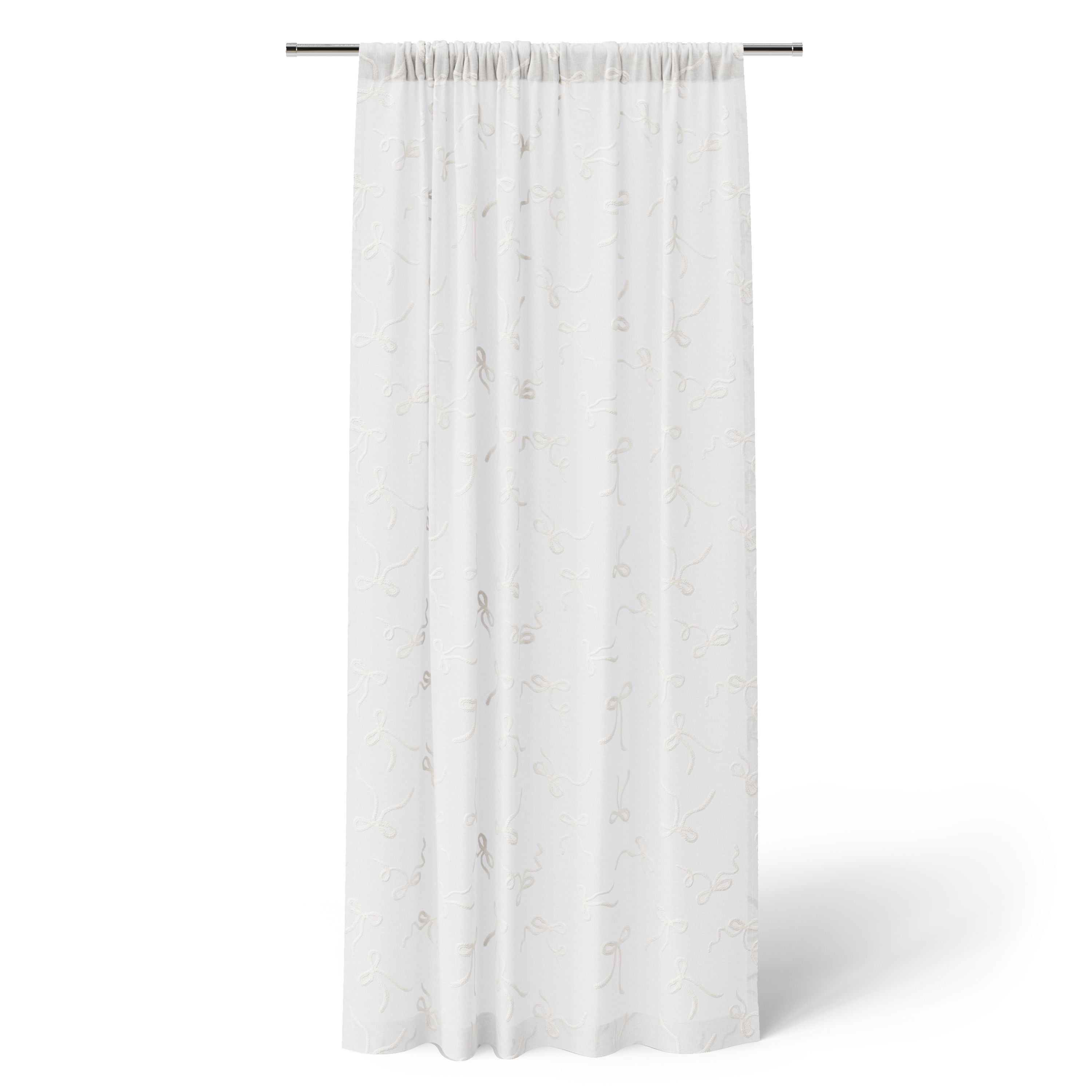 Mainstays Kids White Ribbons Sheer Single Panel Curtain, 38" W x 63" L