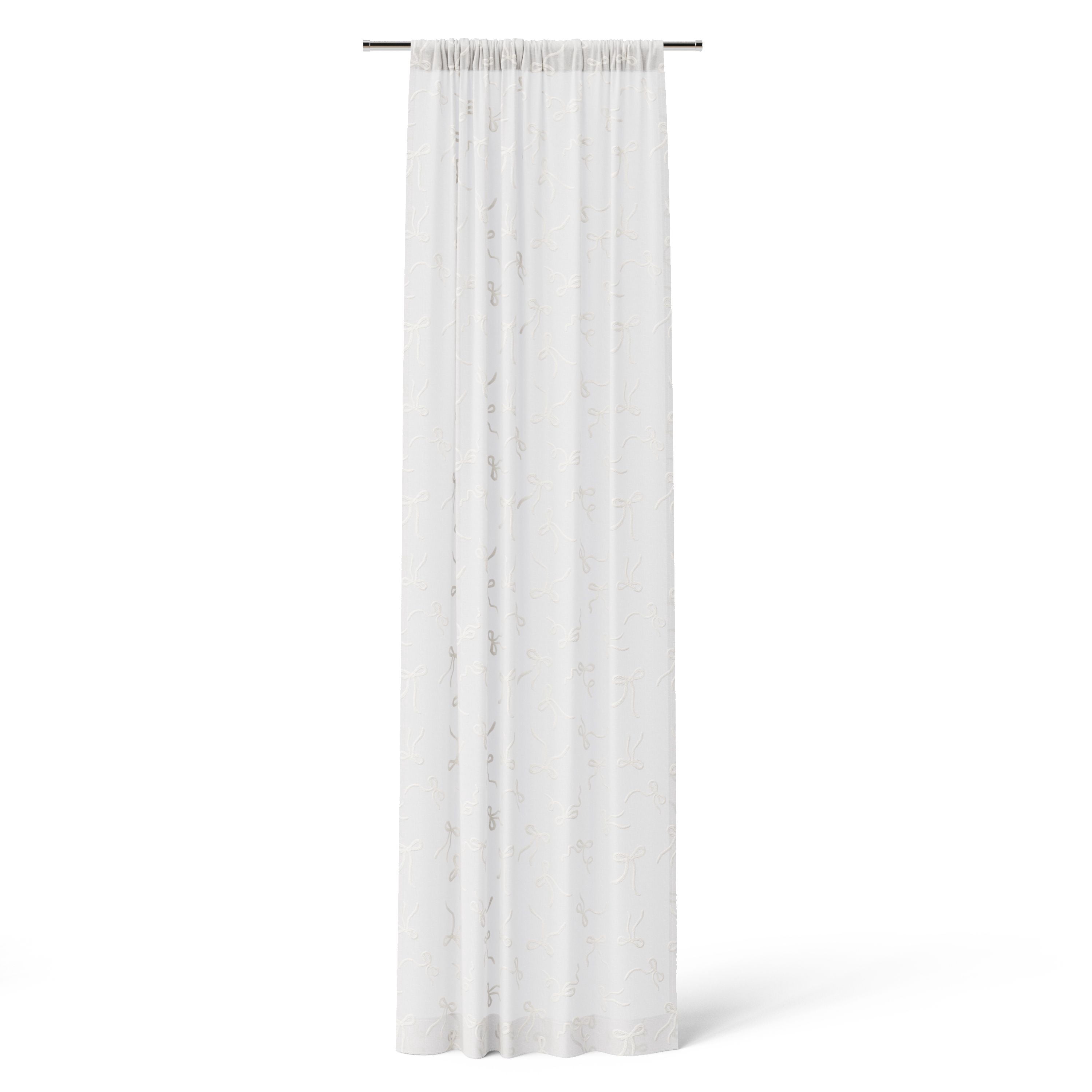 Mainstays Kids Embroidered Ribbons Light Filtering Sheer Curtain Panel, White, 38 x 95 in
