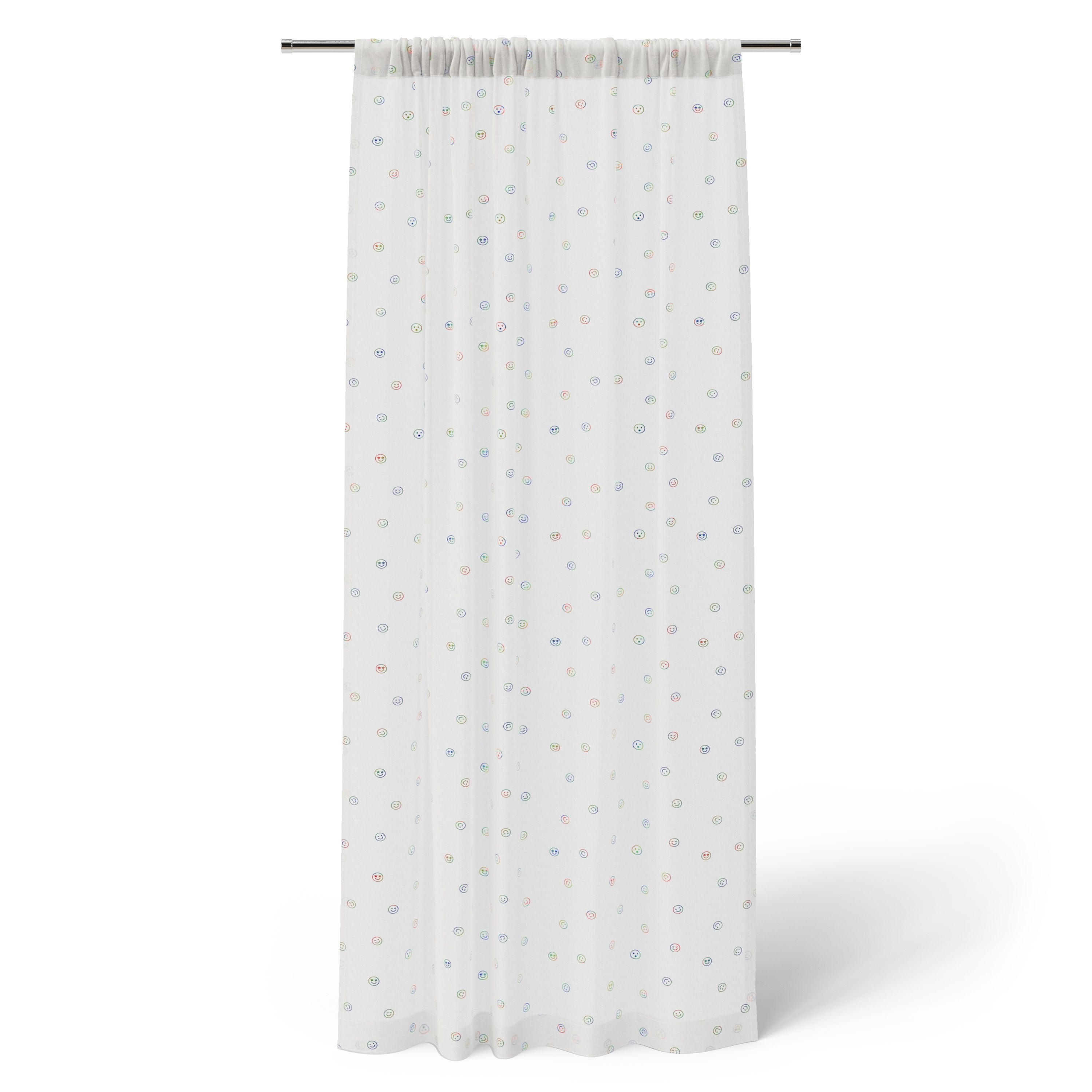 Mainstays Kids White and Multicolor Emoji Sheer Single Panel Curtain, 38" W x 63" L