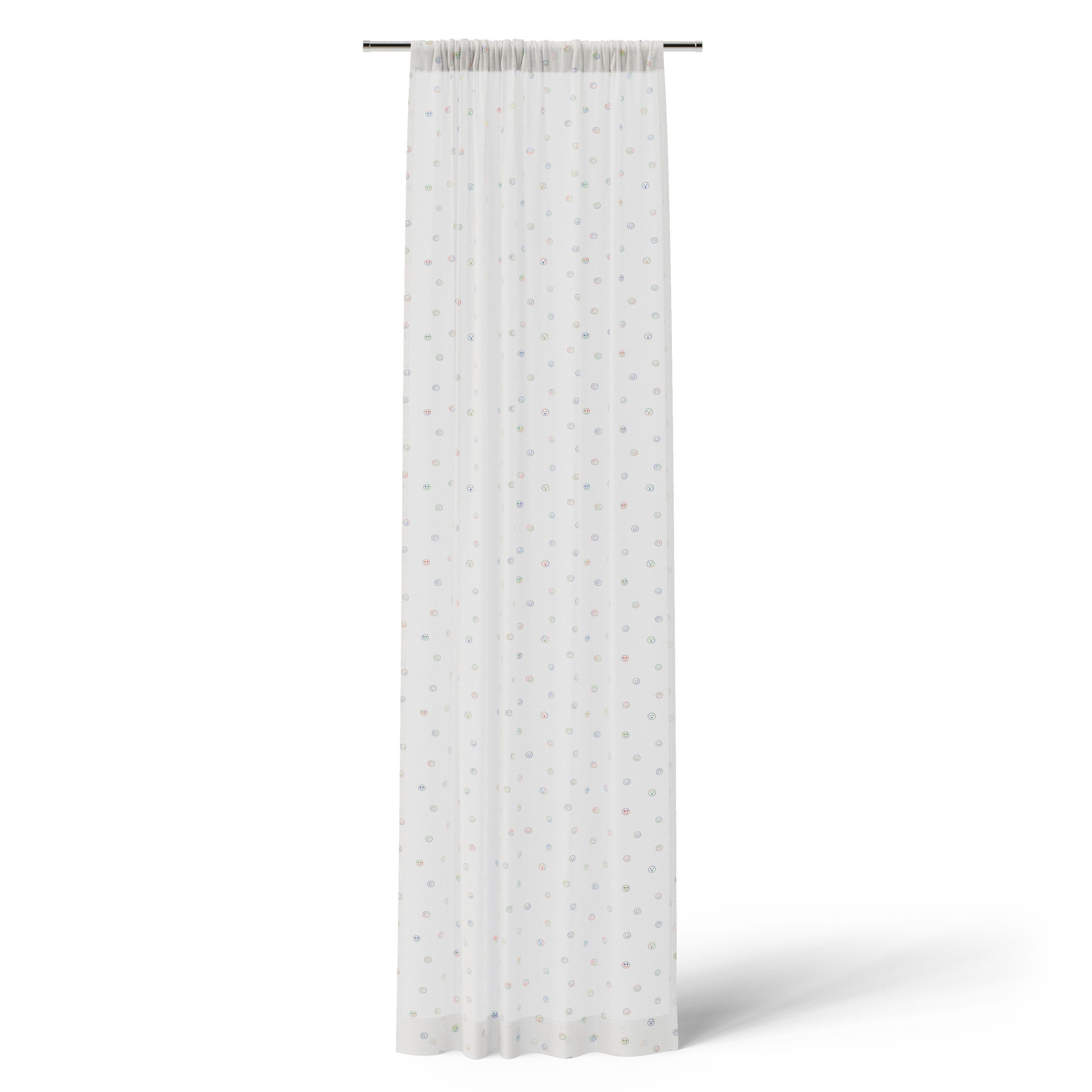 Mainstays Kids Emoji Printed Light Filtering Sheer Curtain Panel, White, 38 x 95 in