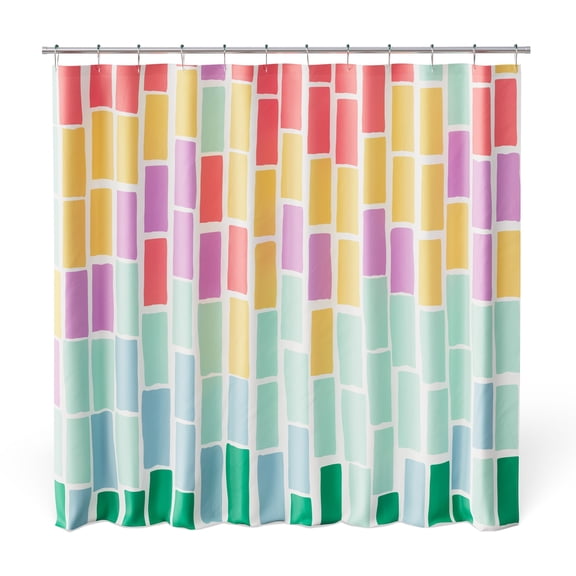 Mainstays Kids Fabric Shower Curtain with Hooks Set, Geo