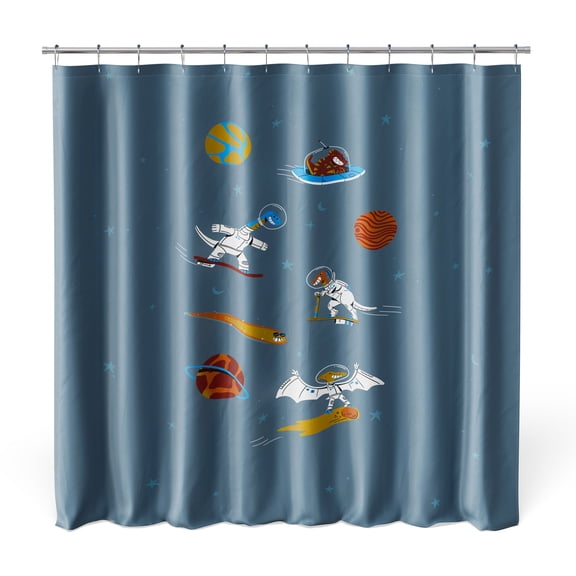 Mainstays Kids Fabric Shower Curtain with Hooks Set, Space Dino