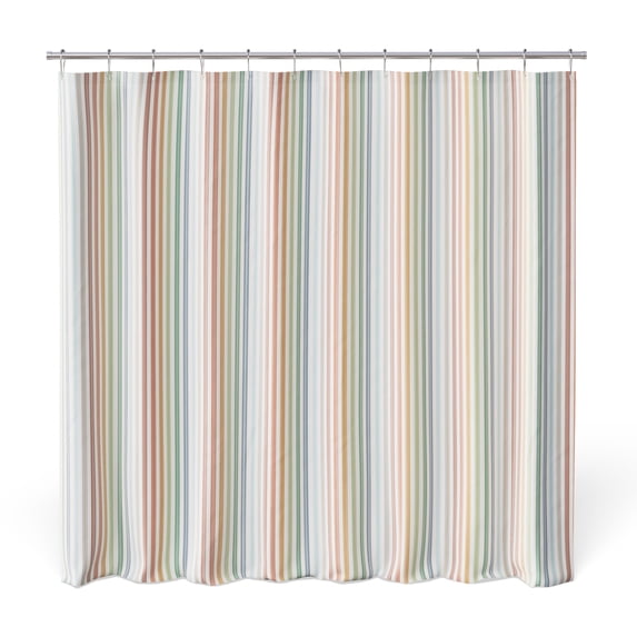 Mainstays Kids Fabric Shower Curtain with Hooks Set, Vintage Stripe, 72 in x 72 in