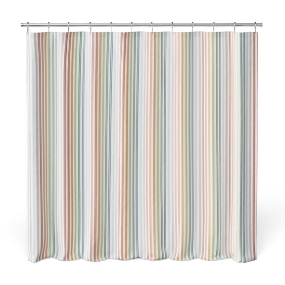 Mainstays Kids Fabric Shower Curtain with Hooks Set, Vintage Stripe, 72 in x 72 in