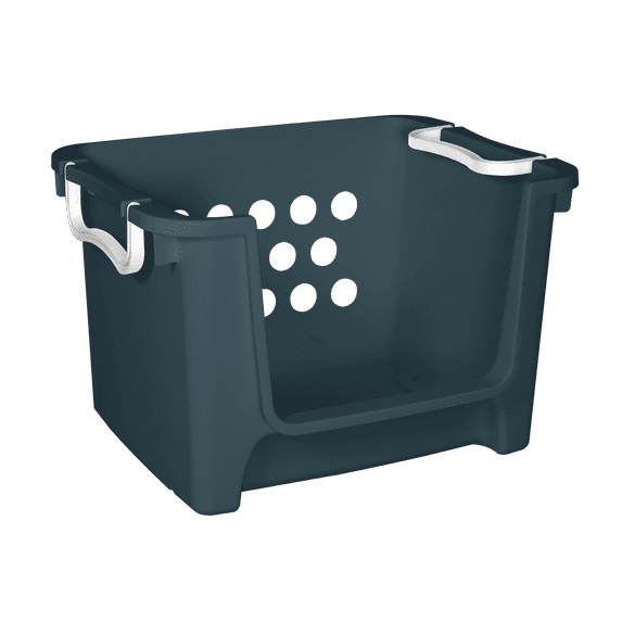 Mainstays Kids Large Blue Plastic Open-Front Toy Storage Basket with Handles, Stackable