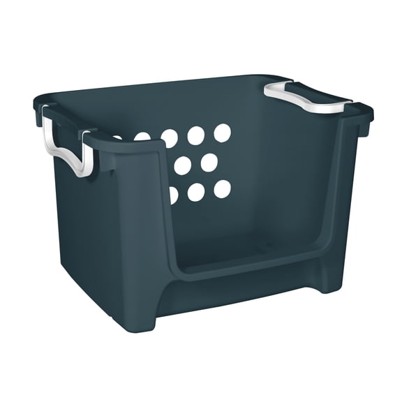 Mainstays Kids Large Blue Stackable Plastic Open-Front Toy Storage Basket with Handles