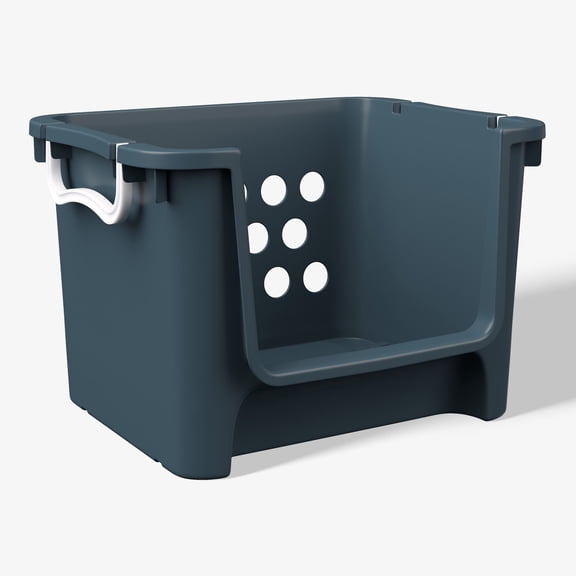Mainstays Kids Large Blue Stackable Plastic Open-Front Toy Storage Basket with Handles