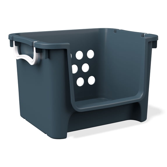 Mainstays Kids Large Blue Stackable Plastic Open-Front Toy Storage Basket with Handles