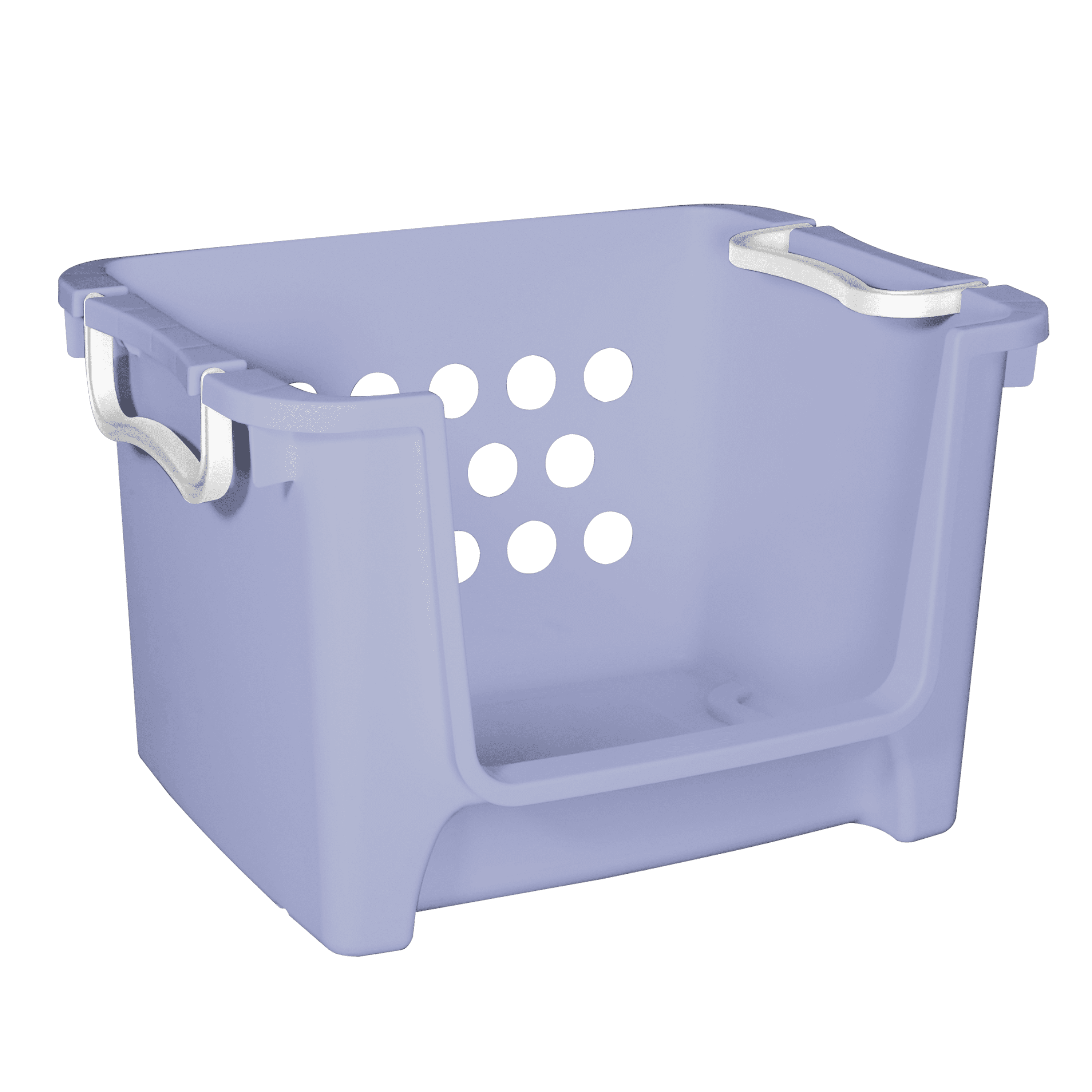 Mainstays Kids Large Purple Plastic Open-Front Stackable Toy Storage Basket with Handles