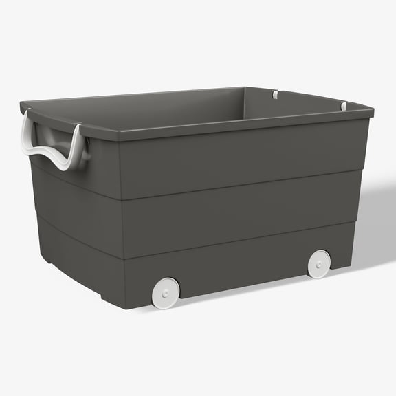 Mainstays Kids Large Gray Plastic Stackable Rolling Toy Storage Basket with Handles