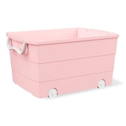Mainstays Kids Large Pink Plastic Stackable Rolling Toy Storage Basket with Handles