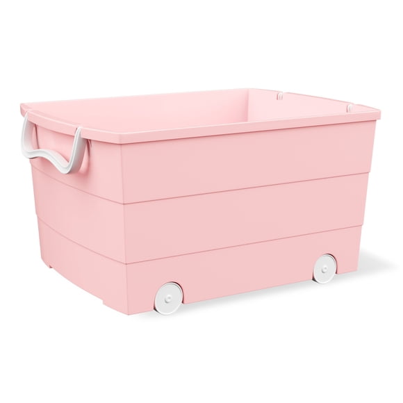 Mainstays Kids Large Pink Plastic Stackable Rolling Toy Storage Basket with Handles
