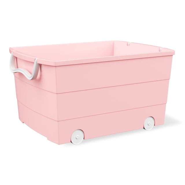 Mainstays Kids Large Pink Plastic Stackable Rolling Toy Storage Basket with Handles