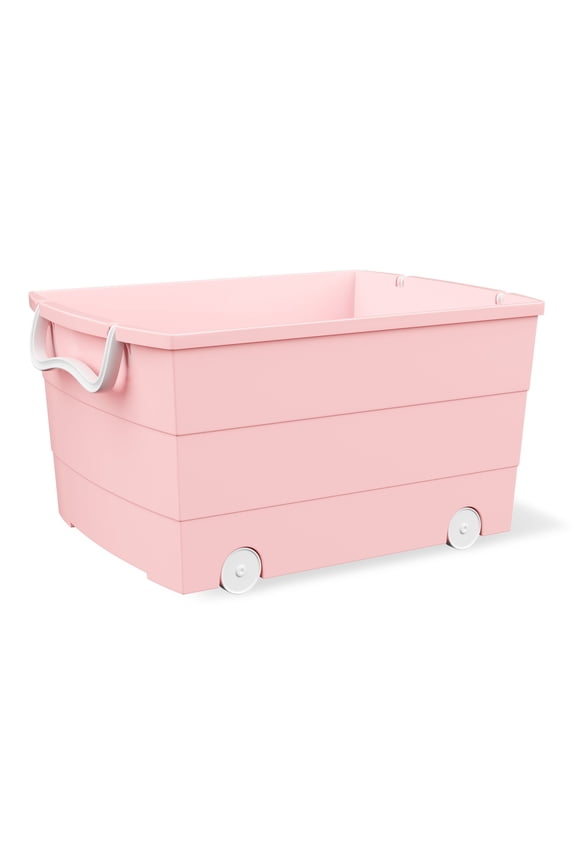 Mainstays Kids Large Pink Plastic Stackable Rolling Toy Storage Basket with Handles