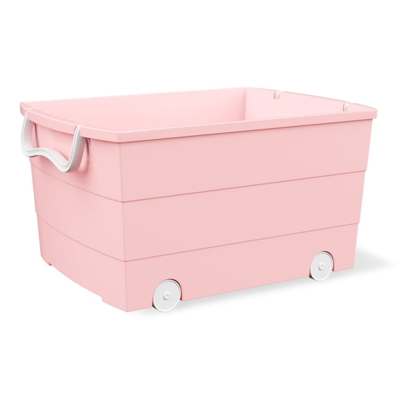 Mainstays Kids Large Pink Plastic Stackable Rolling Toy Storage Basket with Handles