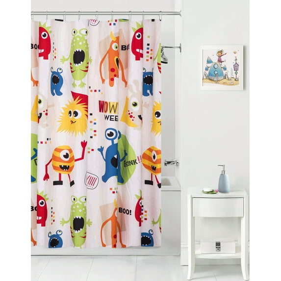 Mainstays Kids White Monster Mix Polyester Shower Curtain, 70x72