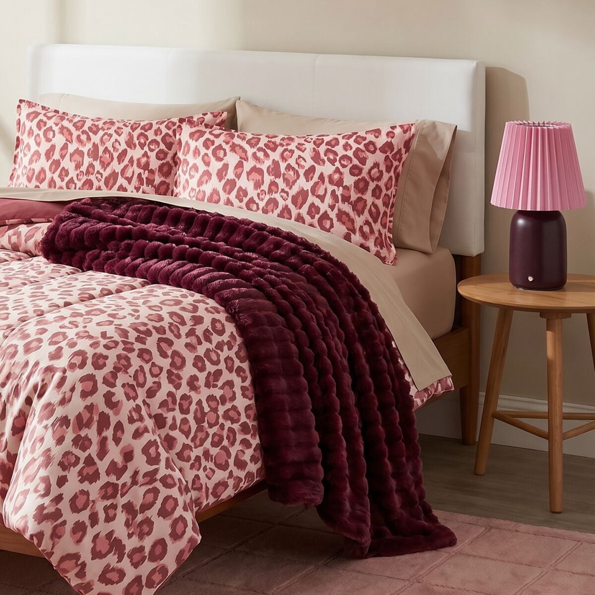 Mainstays Leopard Print 3-Piece Pink Comforter Set, King