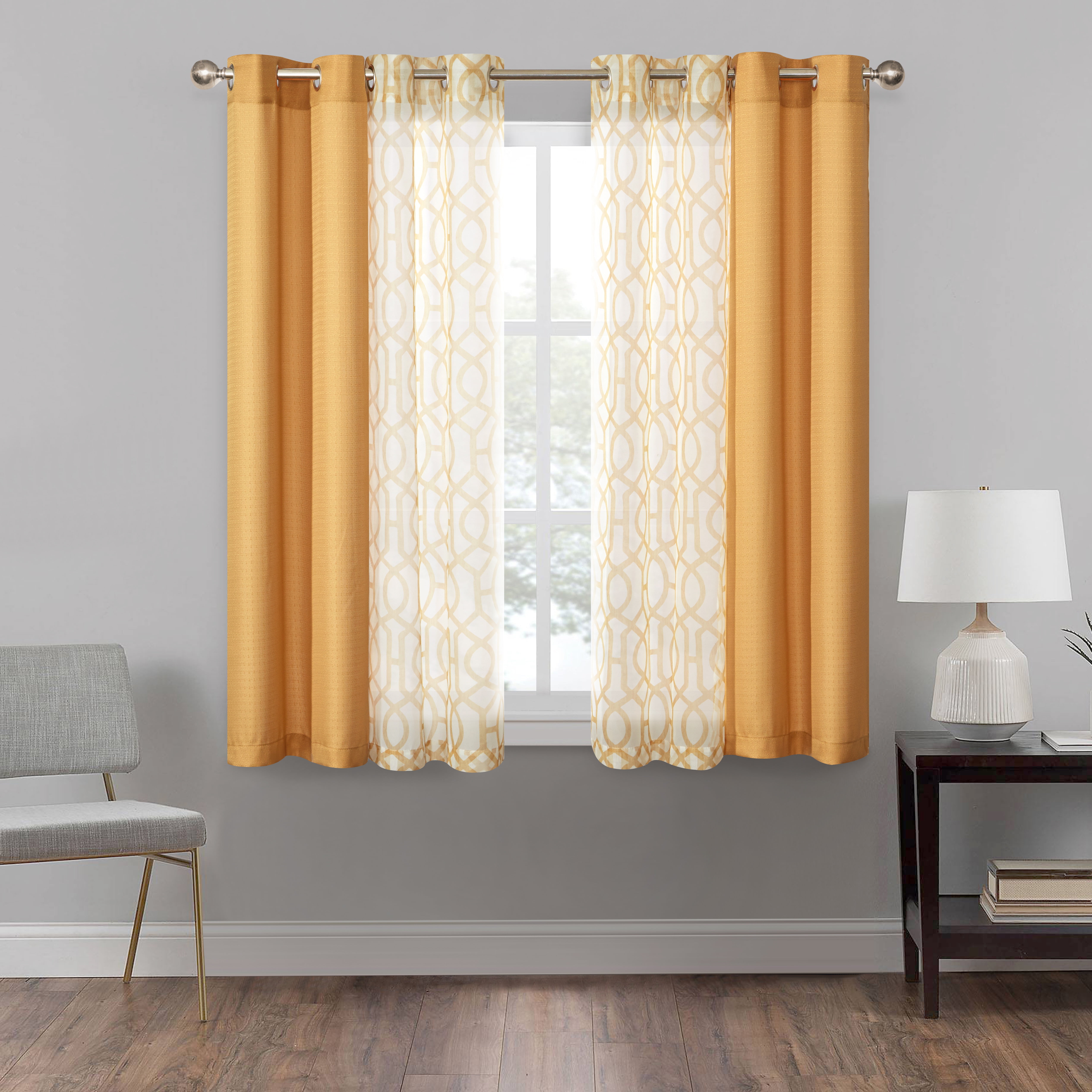 Mainstays Kingswood 4 Piece Curtain Set, Brown Butter, 27.5x63