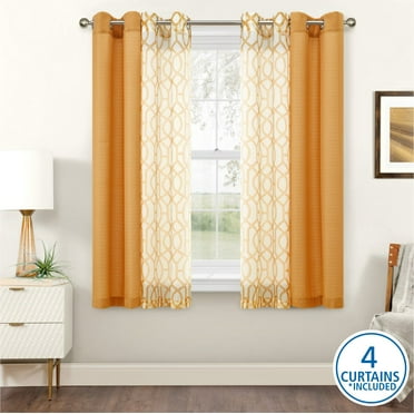 Mainstays Kingswood Grommet Top Curtain and Sheers, 4 Panels, Brown Sugar, 27.5" W x 63” L