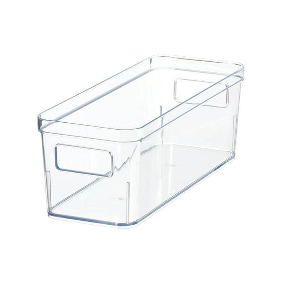 Mainstays Clear Plastic Small Kitchen Pantry Organizer Bin 12 x 4.5 x 4 with Built-in Handles