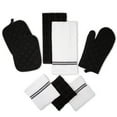 thumbnail interactive-video image 1 of Mainstays 8-Piece Cotton Kitchen Towel, Dishcloth, Oven Mitt, and Pot Holder Set, Black, 1 of 6