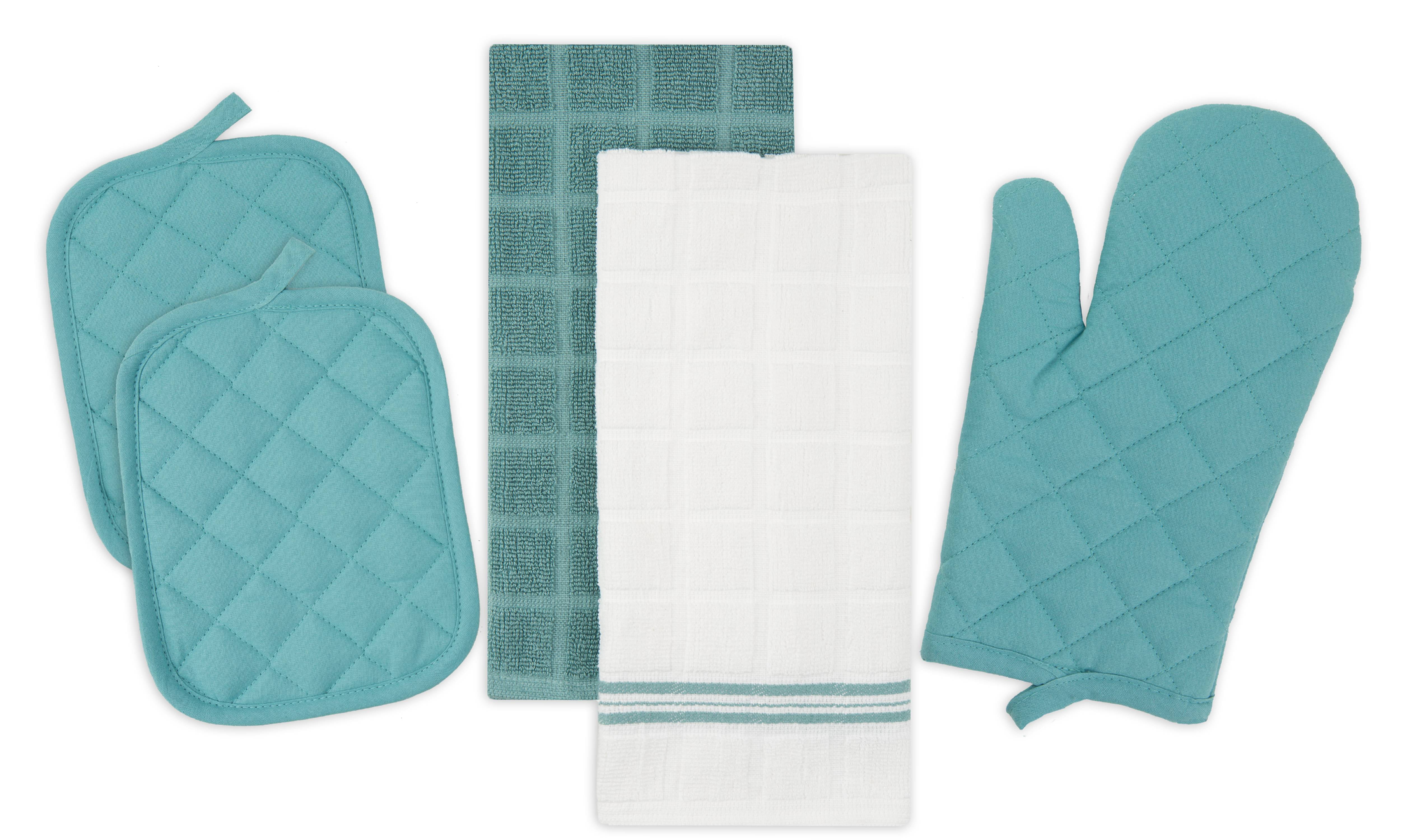 Mainstays Kitchen Towel, Oven Mitt & Pot Holder Kitchen Set, 5 Piece ...