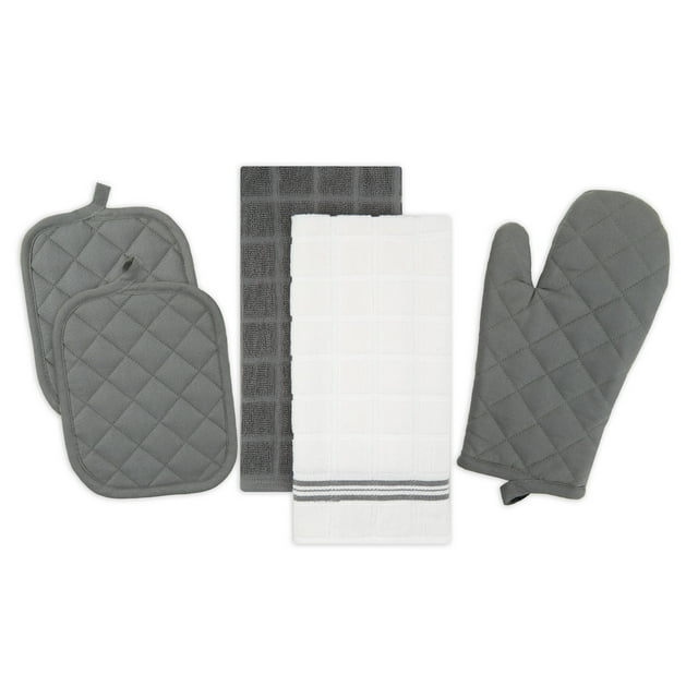 Mainstays Kitchen Towel, Oven Mitt & Pot Holder Kitchen Set, 5 Piece, Gray